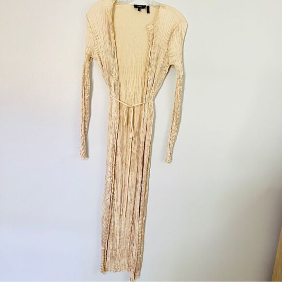 Theory Satin Long Slim Crinkle Cardigan Cream Small Never Worn Lightweight - Picture 10 of 15